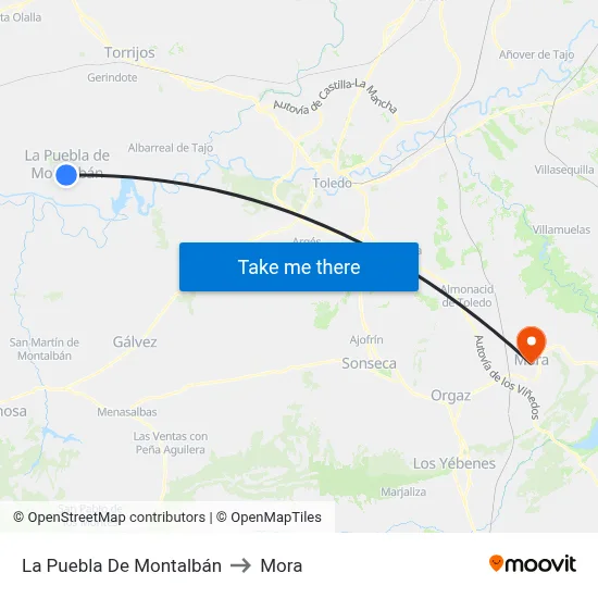 La Puebla De Montalbán to Mora map