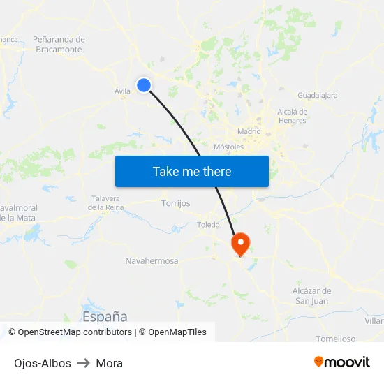 Ojos-Albos to Mora map
