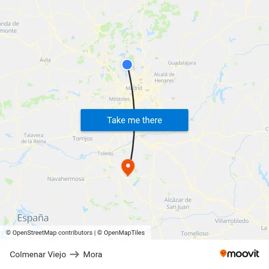 Colmenar Viejo to Mora map