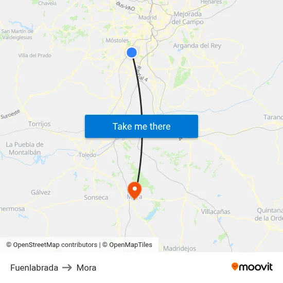 Fuenlabrada to Mora map