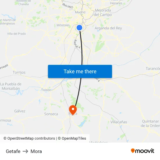 Getafe to Mora map