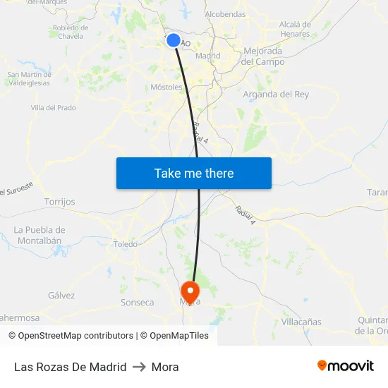 Las Rozas De Madrid to Mora map