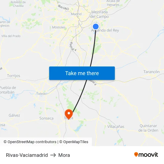 Rivas-Vaciamadrid to Mora map