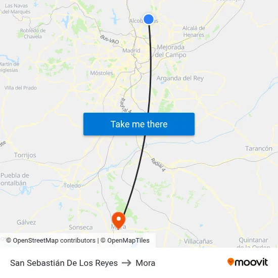 San Sebastián De Los Reyes to Mora map