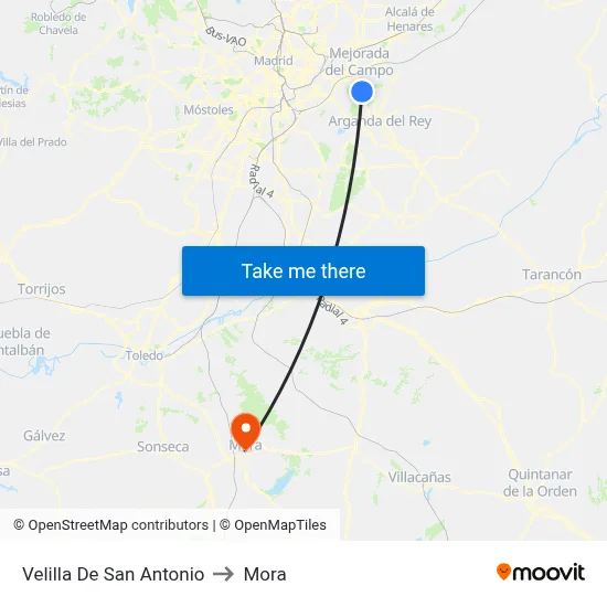Velilla De San Antonio to Mora map
