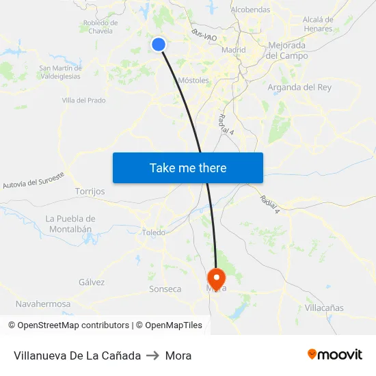 Villanueva De La Cañada to Mora map