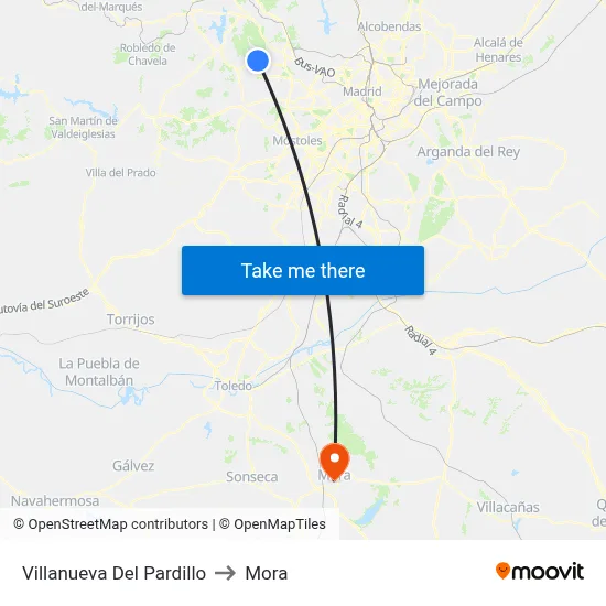 Villanueva Del Pardillo to Mora map