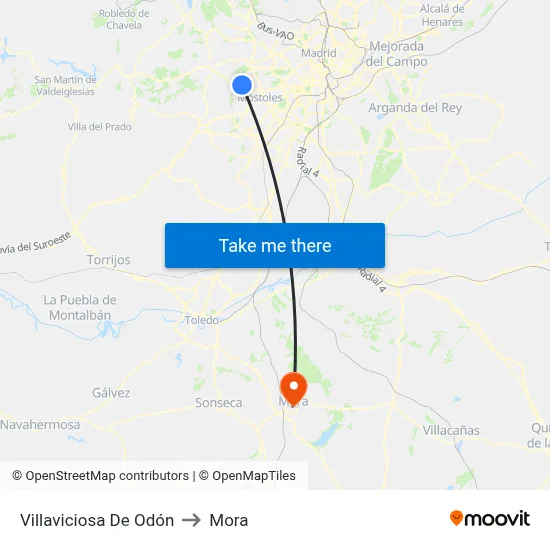 Villaviciosa De Odón to Mora map
