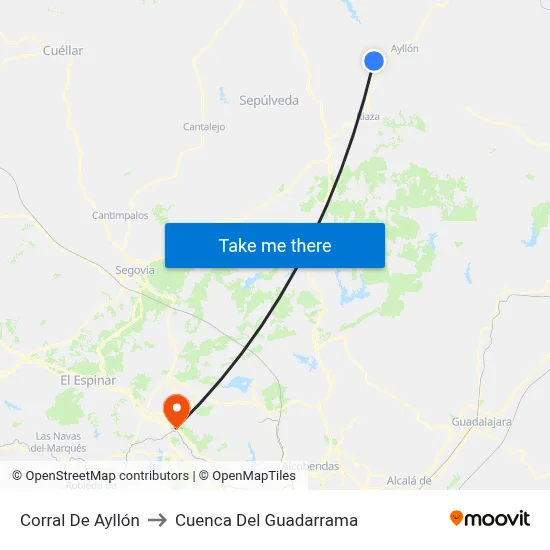 Corral De Ayllón to Cuenca Del Guadarrama map