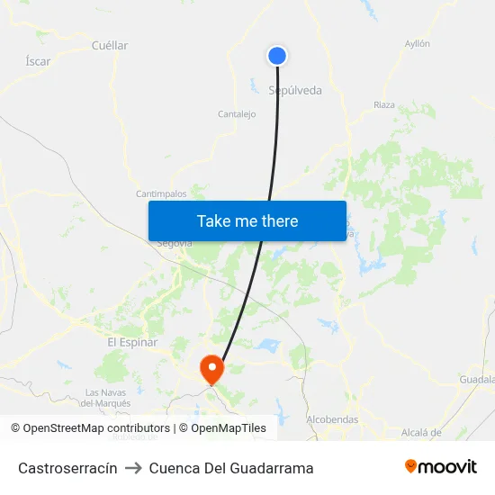 Castroserracín to Cuenca Del Guadarrama map