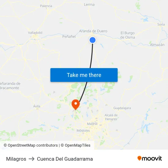 Milagros to Cuenca Del Guadarrama map
