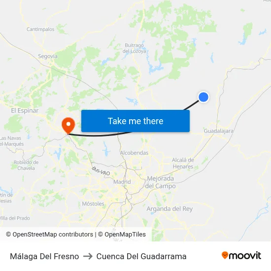 Málaga Del Fresno to Cuenca Del Guadarrama map