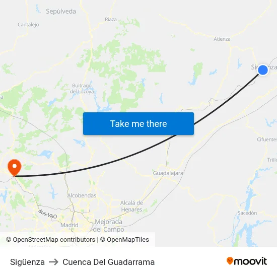 Sigüenza to Cuenca Del Guadarrama map