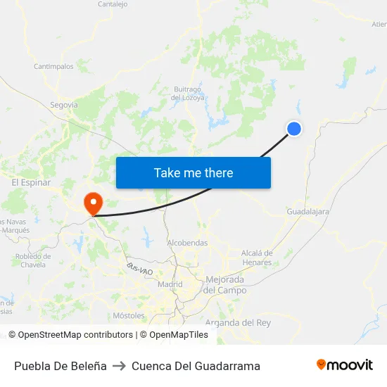 Puebla De Beleña to Cuenca Del Guadarrama map