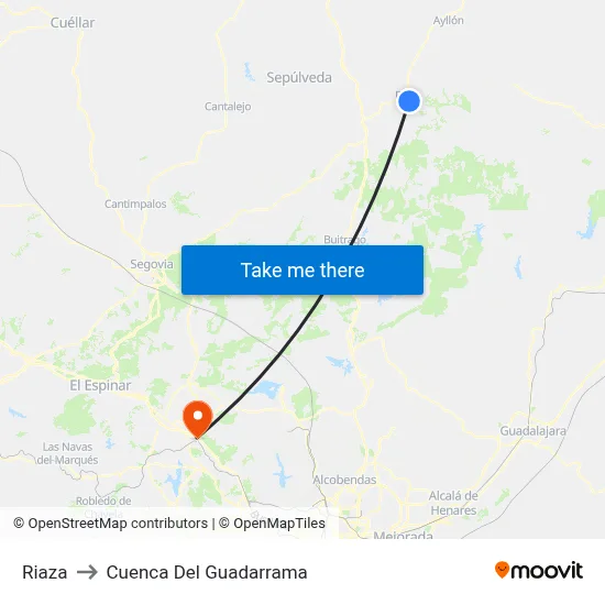 Riaza to Cuenca Del Guadarrama map