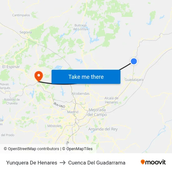 Yunquera De Henares to Cuenca Del Guadarrama map
