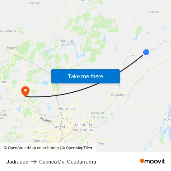 Jadraque to Cuenca Del Guadarrama map