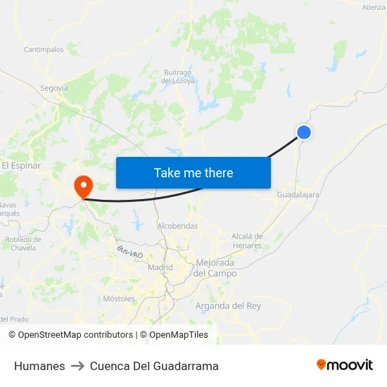 Humanes to Cuenca Del Guadarrama map