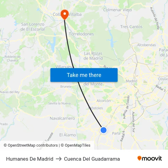 Humanes De Madrid to Cuenca Del Guadarrama map