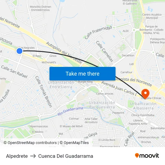 Alpedrete to Cuenca Del Guadarrama map