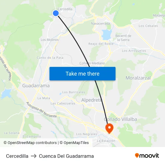 Cercedilla to Cuenca Del Guadarrama map