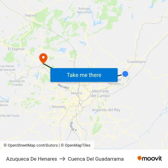 Azuqueca De Henares to Cuenca Del Guadarrama map
