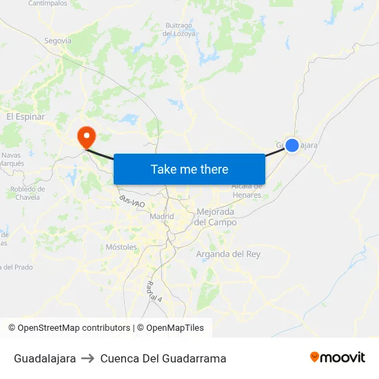 Guadalajara to Cuenca Del Guadarrama map