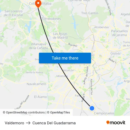 Valdemoro to Cuenca Del Guadarrama map