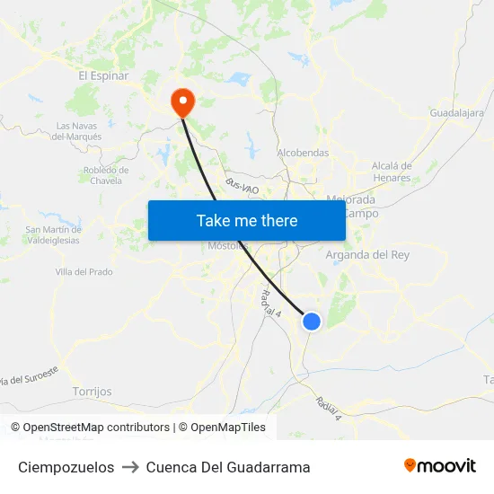 Ciempozuelos to Cuenca Del Guadarrama map