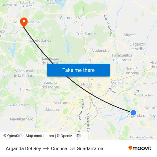 Arganda Del Rey to Cuenca Del Guadarrama map