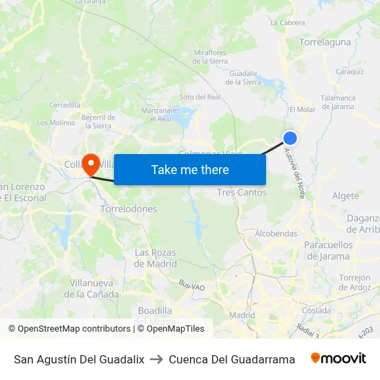 San Agustín Del Guadalix to Cuenca Del Guadarrama map