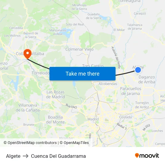 Algete to Cuenca Del Guadarrama map