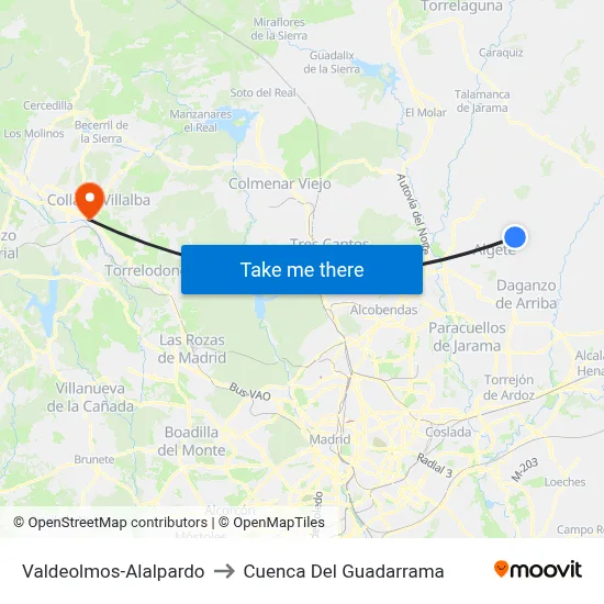Valdeolmos-Alalpardo to Cuenca Del Guadarrama map