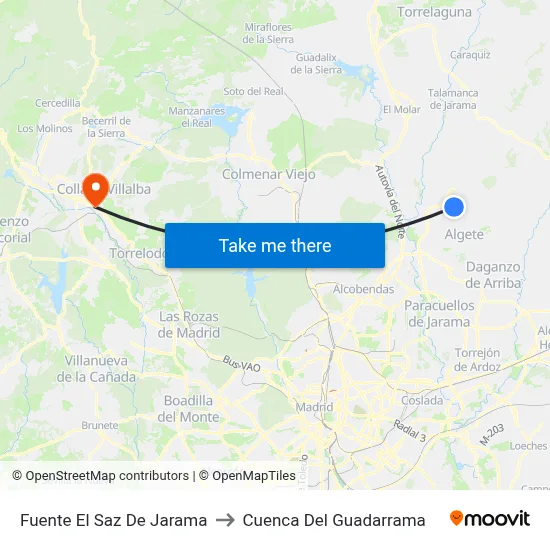 Fuente El Saz De Jarama to Cuenca Del Guadarrama map