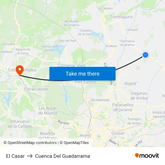 El Casar to Cuenca Del Guadarrama map