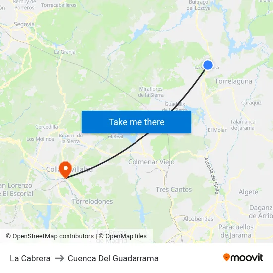 La Cabrera to Cuenca Del Guadarrama map