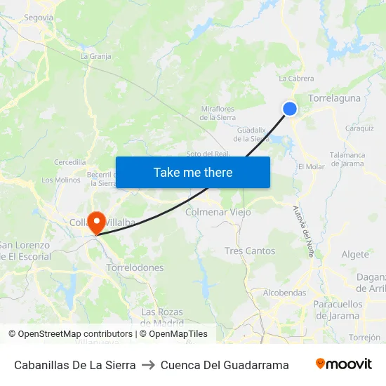 Cabanillas De La Sierra to Cuenca Del Guadarrama map