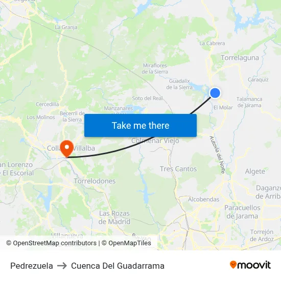 Pedrezuela to Cuenca Del Guadarrama map