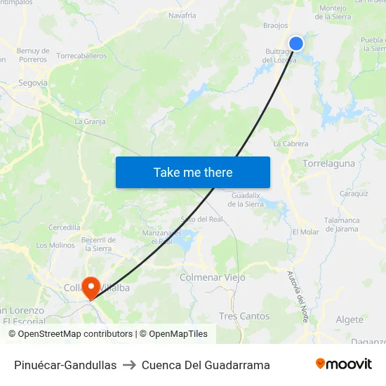 Pinuécar-Gandullas to Cuenca Del Guadarrama map
