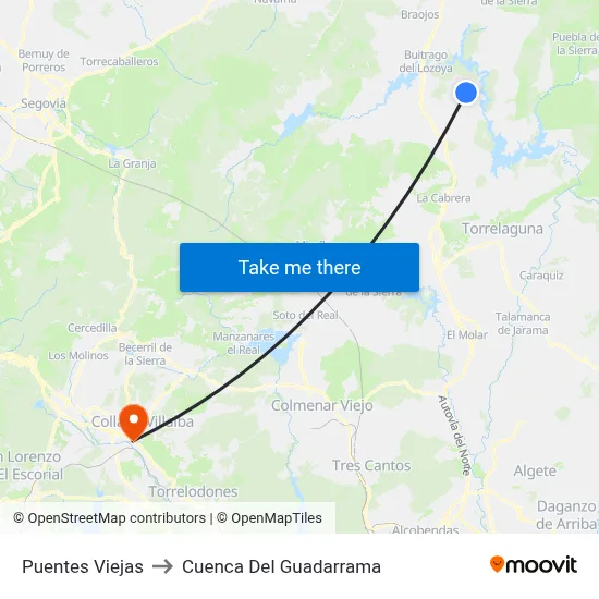 Puentes Viejas to Cuenca Del Guadarrama map