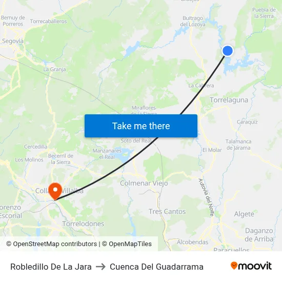 Robledillo De La Jara to Cuenca Del Guadarrama map