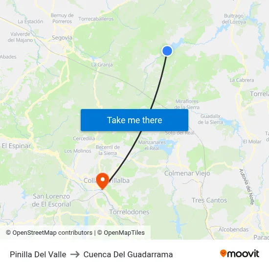 Pinilla Del Valle to Cuenca Del Guadarrama map
