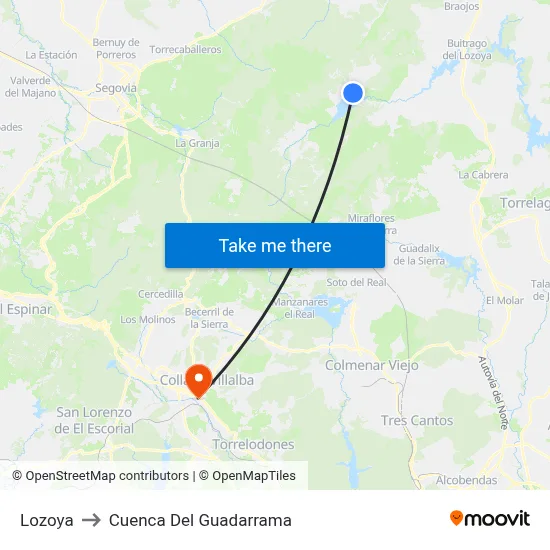 Lozoya to Cuenca Del Guadarrama map
