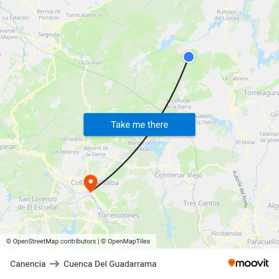 Canencia to Cuenca Del Guadarrama map