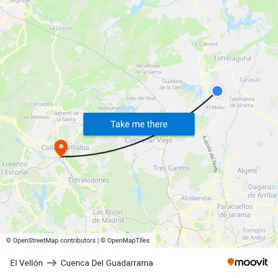 El Vellón to Cuenca Del Guadarrama map