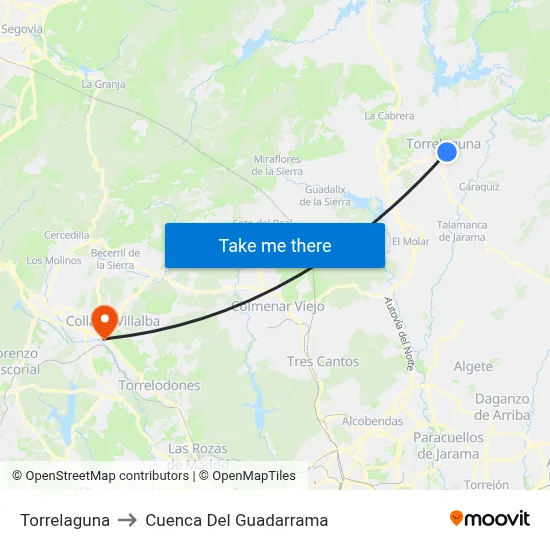 Torrelaguna to Cuenca Del Guadarrama map
