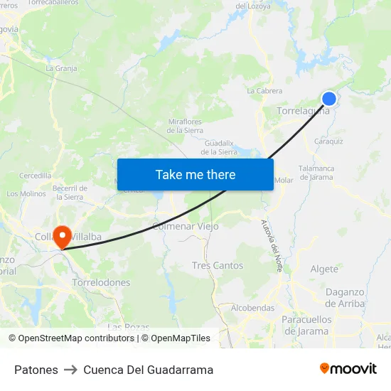 Patones to Cuenca Del Guadarrama map
