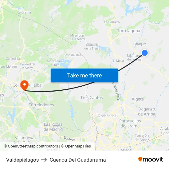 Valdepiélagos to Cuenca Del Guadarrama map