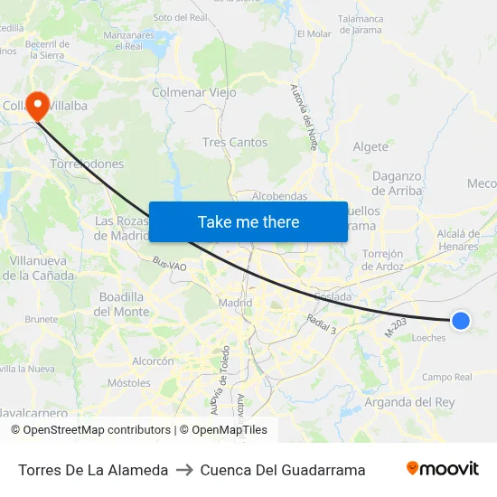 Torres De La Alameda to Cuenca Del Guadarrama map