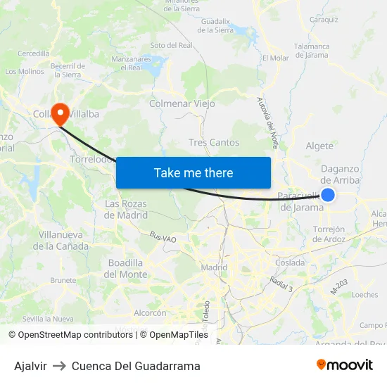 Ajalvir to Cuenca Del Guadarrama map